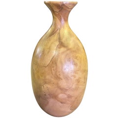 Bill Haskell Signed Carved Wood Turned Olive Wood Vase