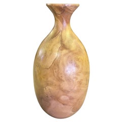 Bill Haskell Signed Carved Wood Turned Olive Wood Vase