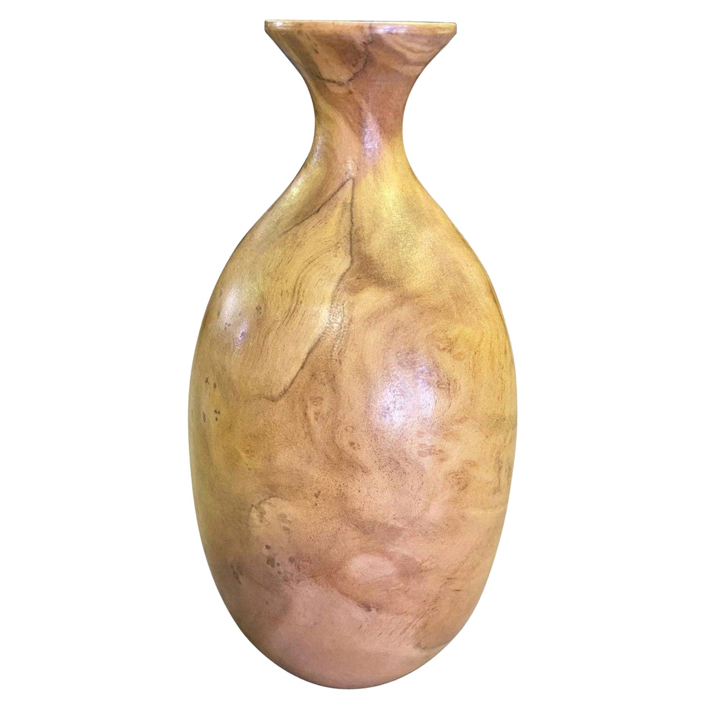 Bill Haskell Signed Carved Wood Turned Olive Wood Vase For Sale