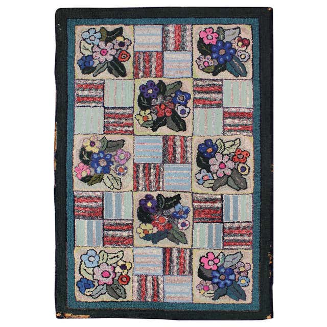 Distressed Antique American Hooked Floral Rug with Cozy Cottage ...