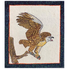 Pictorial Antique American Hooked Rug Of A American Bald Eagle Hooked Rug