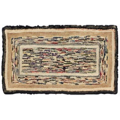 American Hooked Rug with Variegated Design in Black, Brown and Taupe