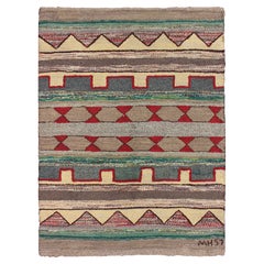 Vintage American Hooked Rug with Geometric Tribal Designs