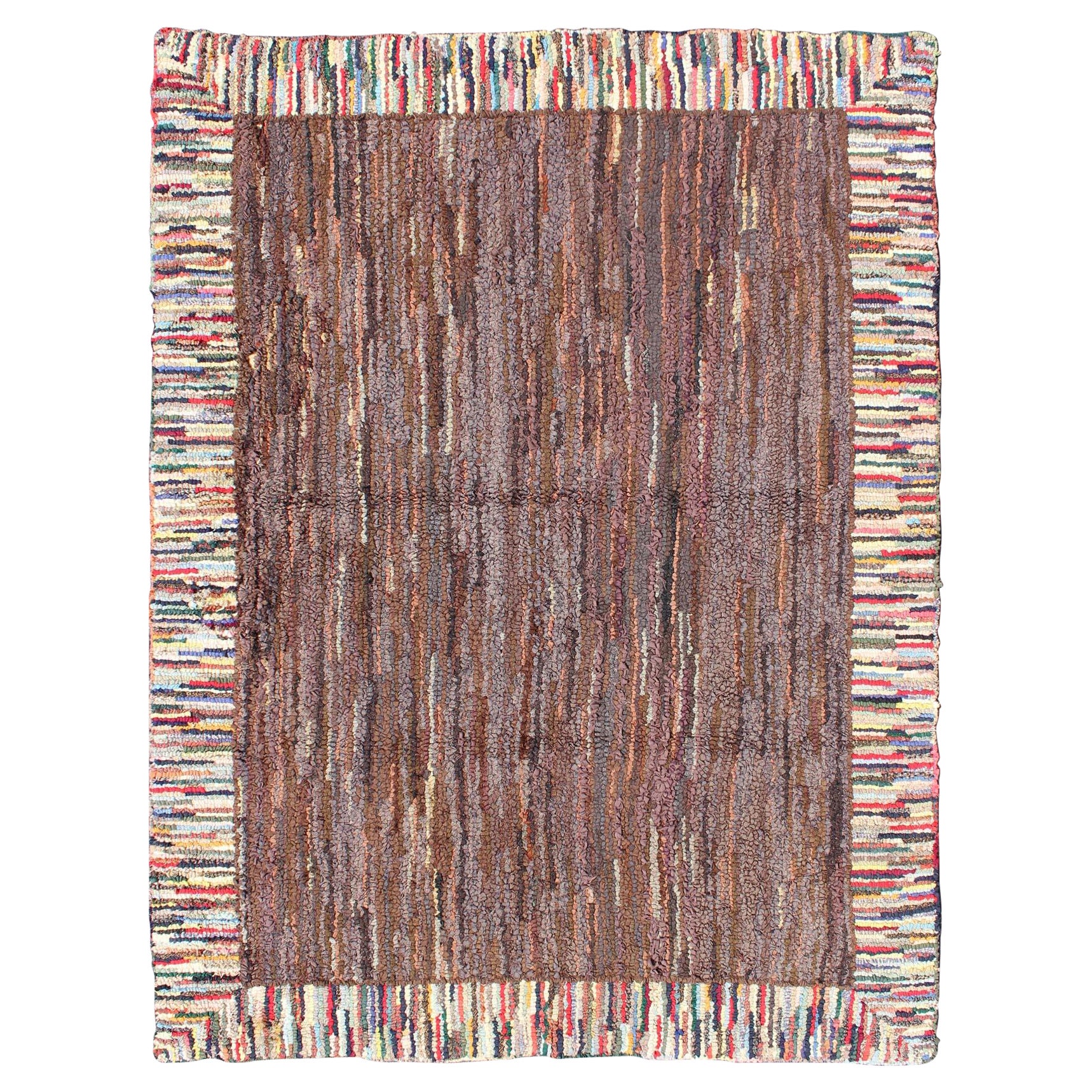 Antique American Hooked Rug with Colorful Variegated Design