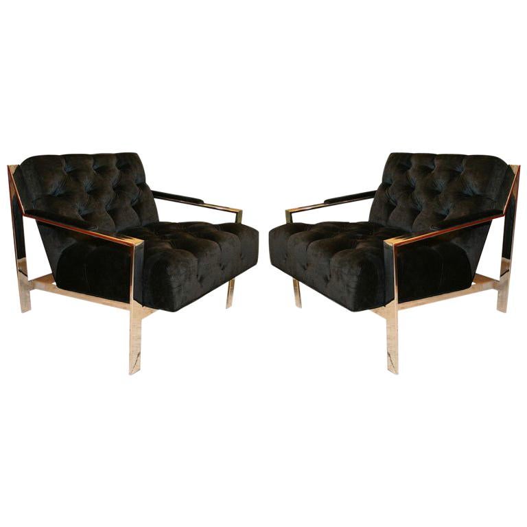 Pair of Custom Tufted Lounge Chairs by Cy Mann For Sale