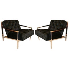 Pair of Custom Tufted Lounge Chairs by Cy Mann