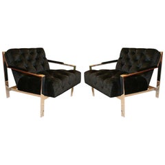 Pair of Custom Tufted Lounge Chairs by Cy Mann