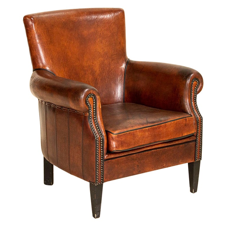 Oversized Cigar Leather Club Chair For Sale at 1stDibs