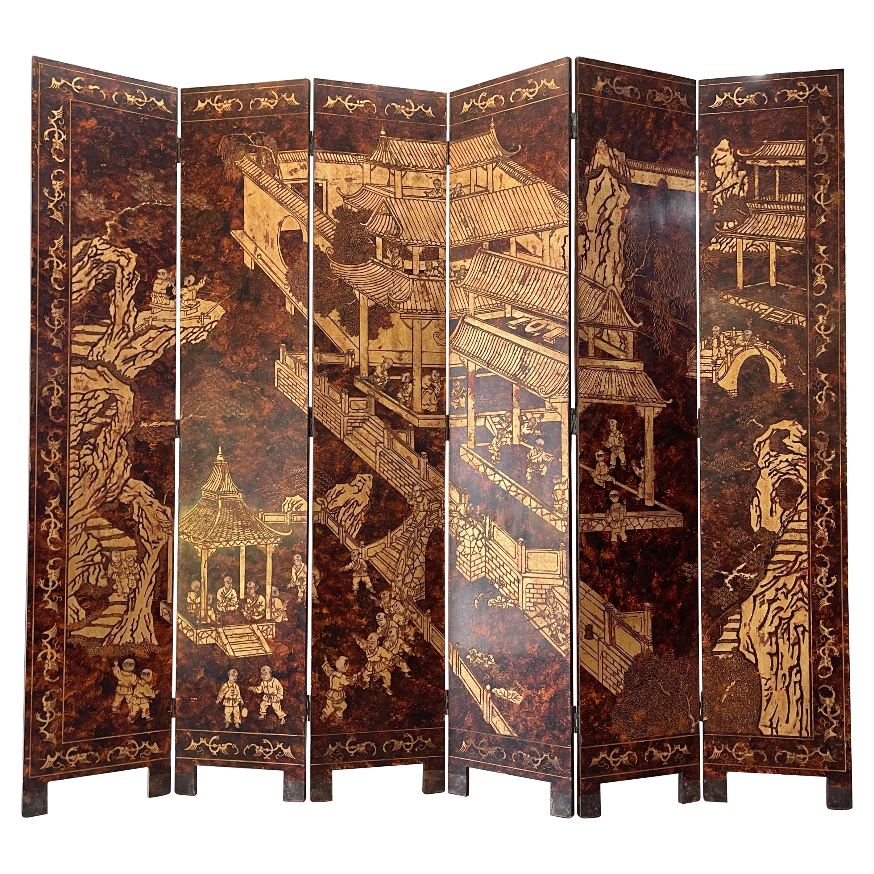 Six Panel Chinoiserie Coromandel Screen