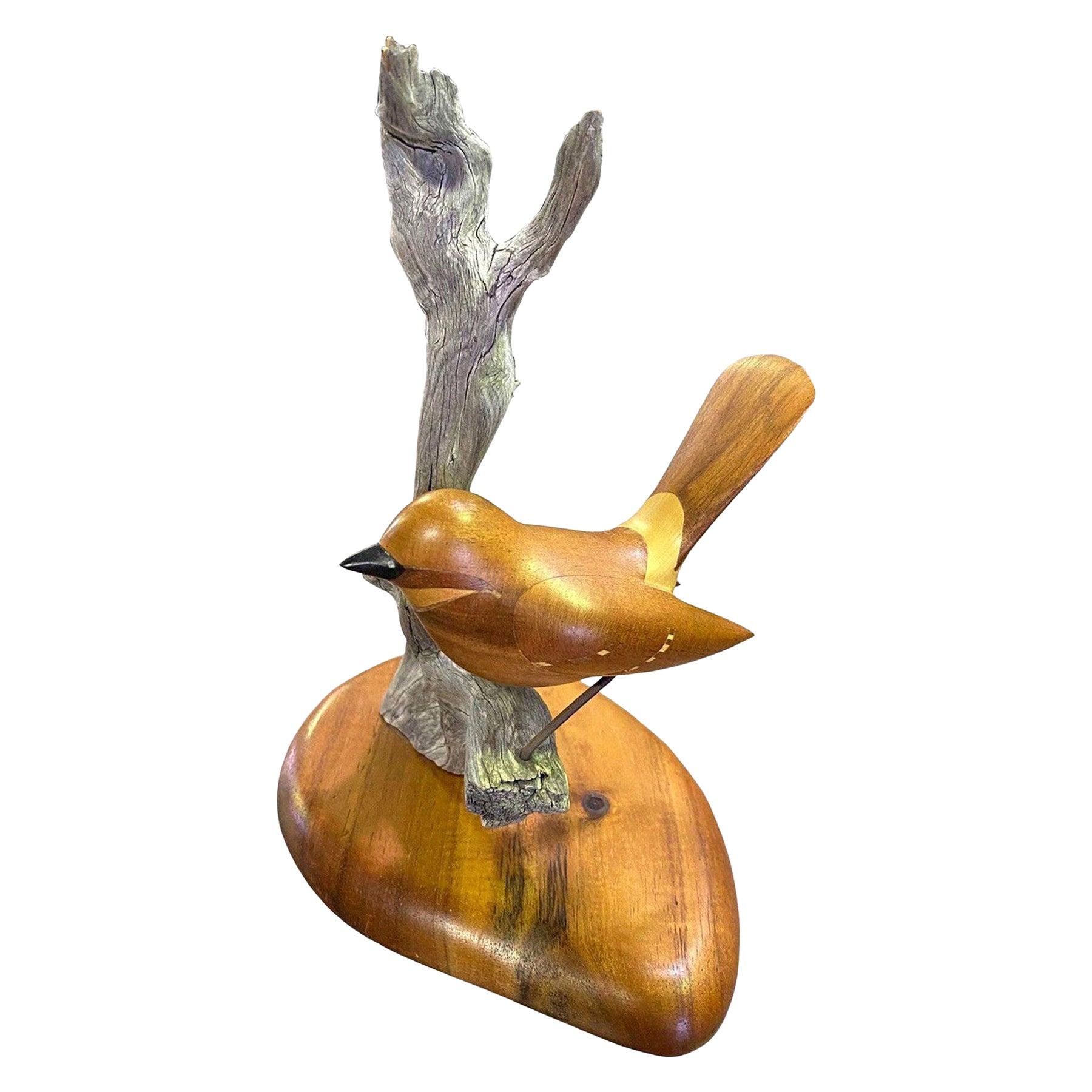 Russell Russ Graff Signed Hawaiian Artist Inlaid Carved Wood Bird Sculpture For Sale
