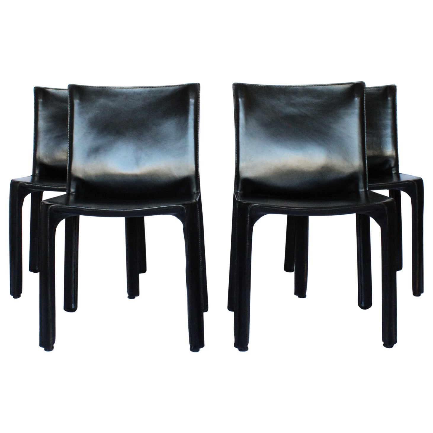 Mario Bellini Set of 4 Cab Chairs, Cassina Black Leather