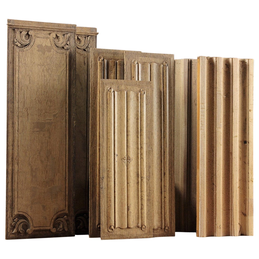 Linenfold Foliate Carved Oak Rectangle Panels, 20th Century For Sale at