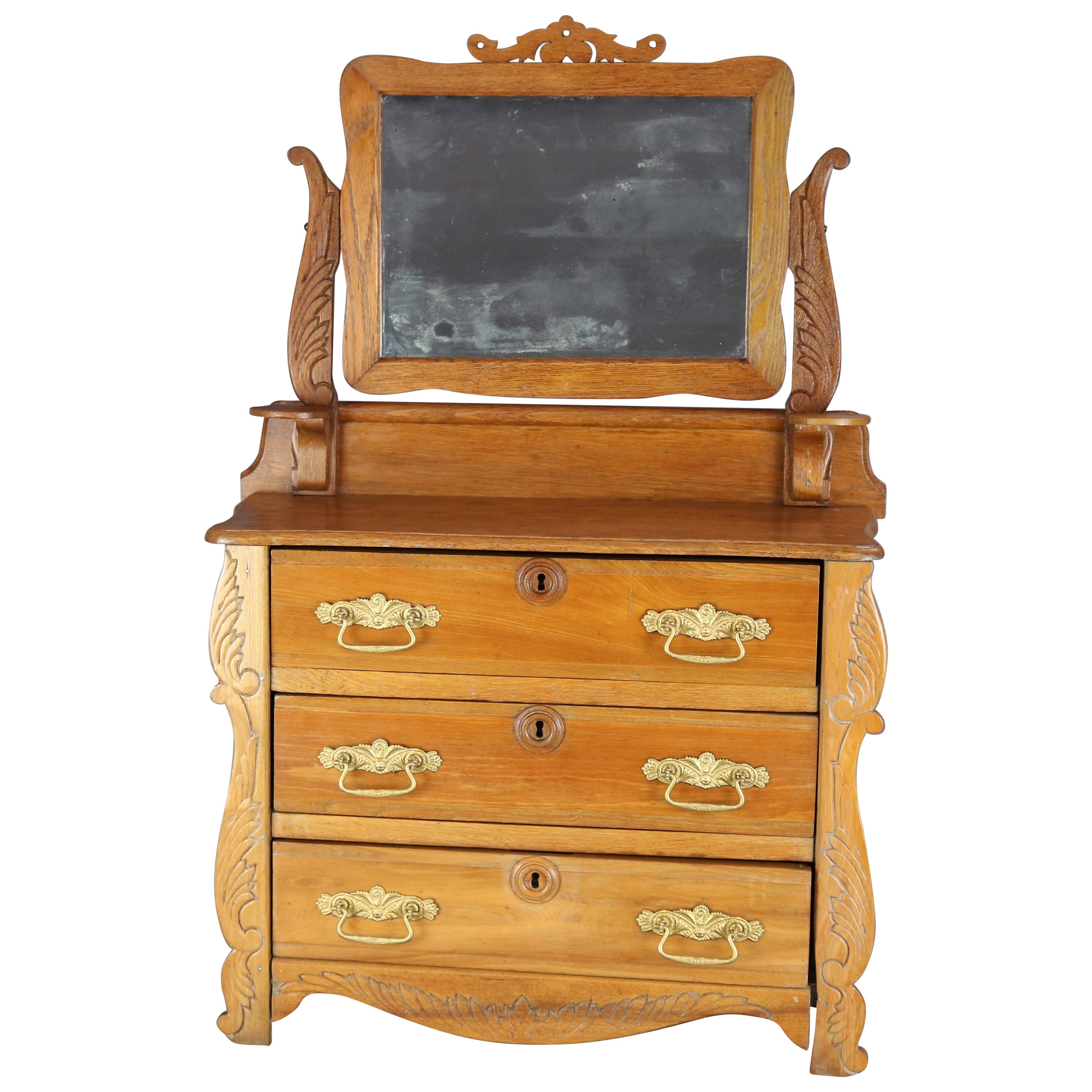 Antique Eastlake Victorian Marble Top Chestnut Dresser with Fruit Carved Pulls at 1stDibs