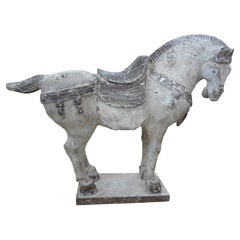 Large Used Polychrome Plaster Tang Horse