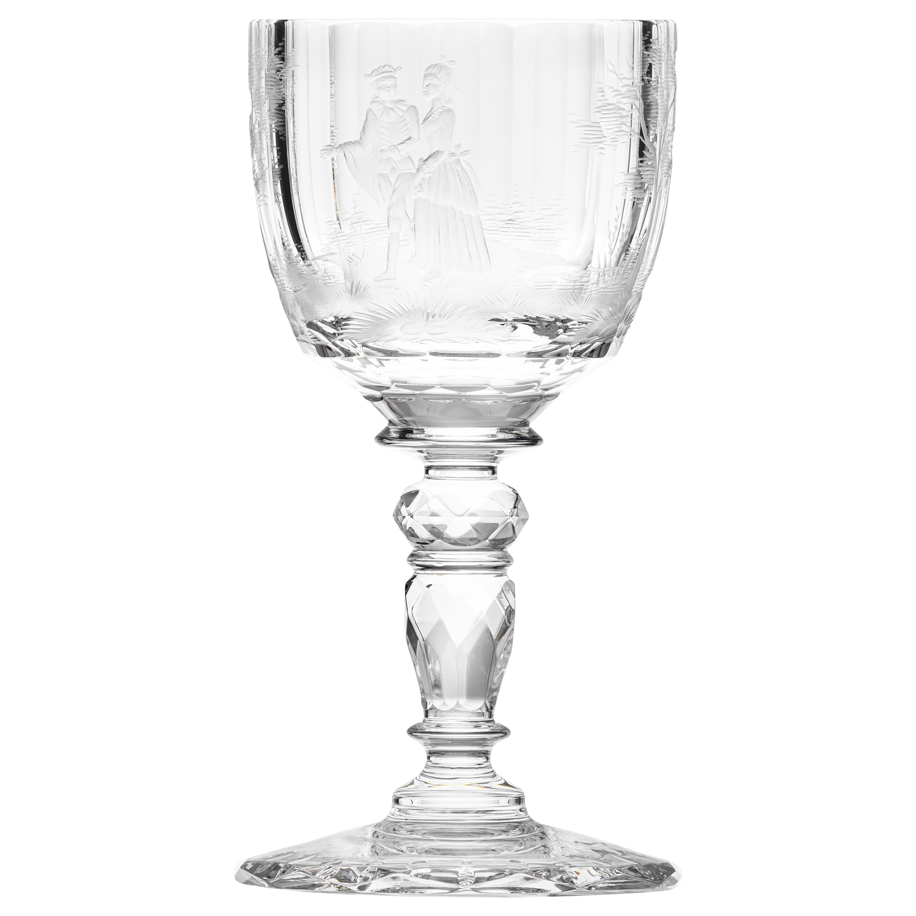 Maria Theresa White Wine Engraved Watteau Motif Goblet, 7.1 oz For Sale