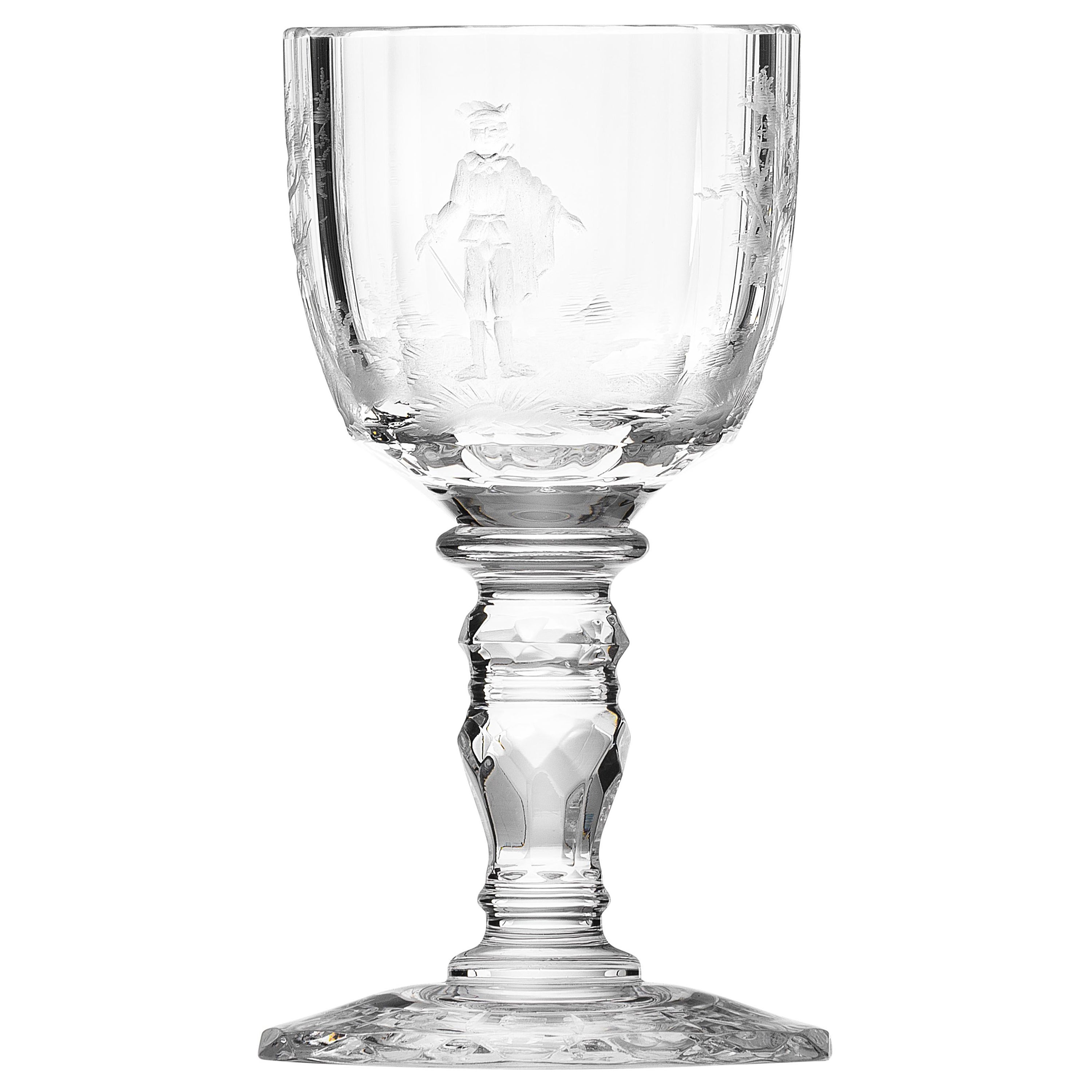 Maria Theresa Liqueur Glass Engraved Watteau Motif, 1.69 oz For Sale
