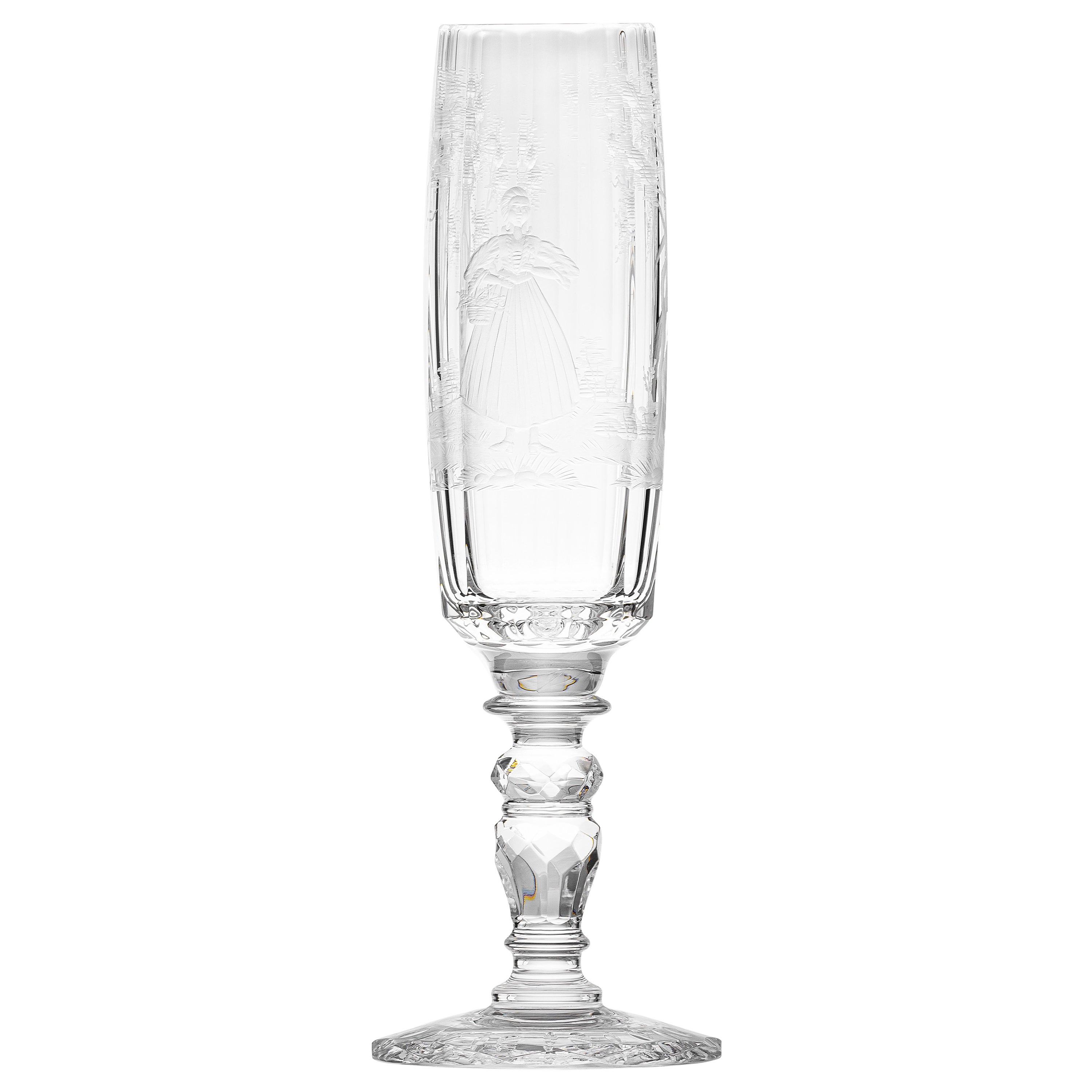 Maria Theresa Champagne Glass Engraved Watteau Motif, 4.73 oz For Sale