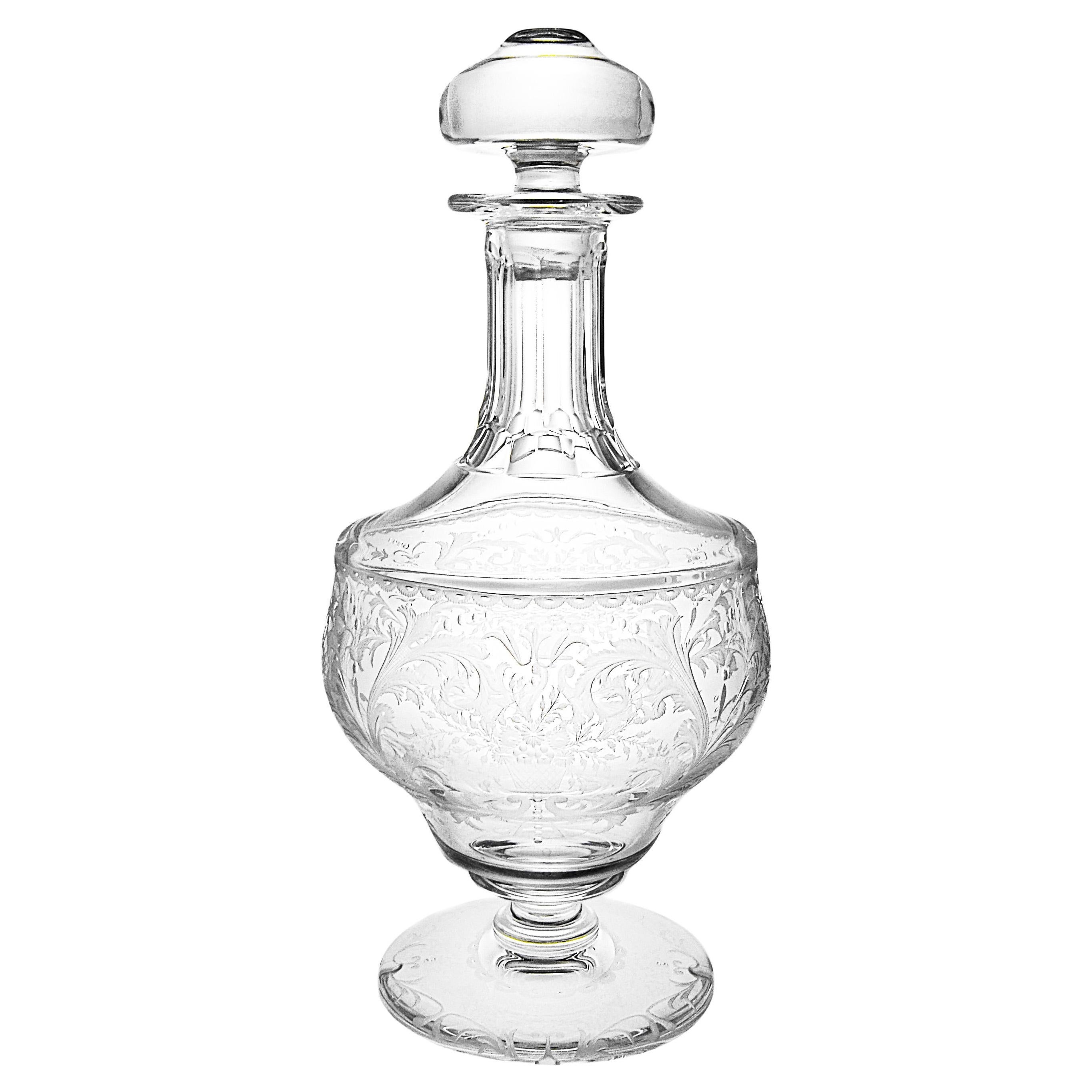 Baroque Style Engraved Decanter, 1 qt For Sale
