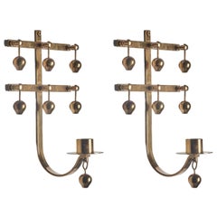 Retro Kee Mora, Wall Candleholders, Brass, Sweden, 1960s