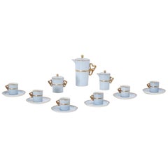 Antonia Campi Tea Set in Light Blue Porcelain and Pure Gold by Laveno 1950s