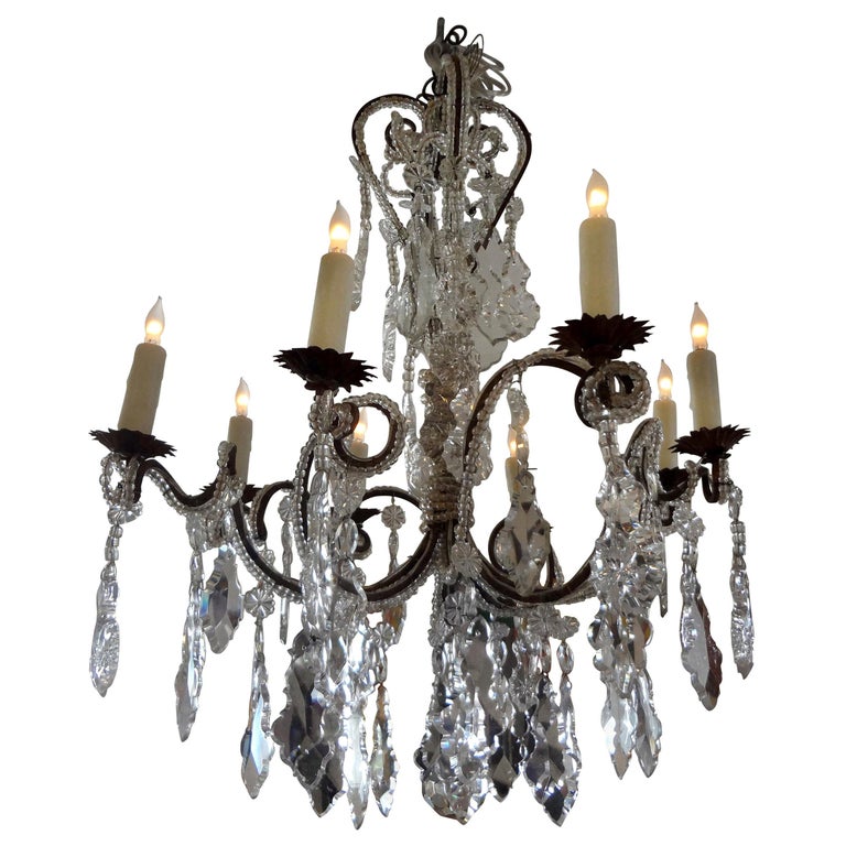Antique Italian Beaded And Crystal, Antique Italian Crystal Chandelier