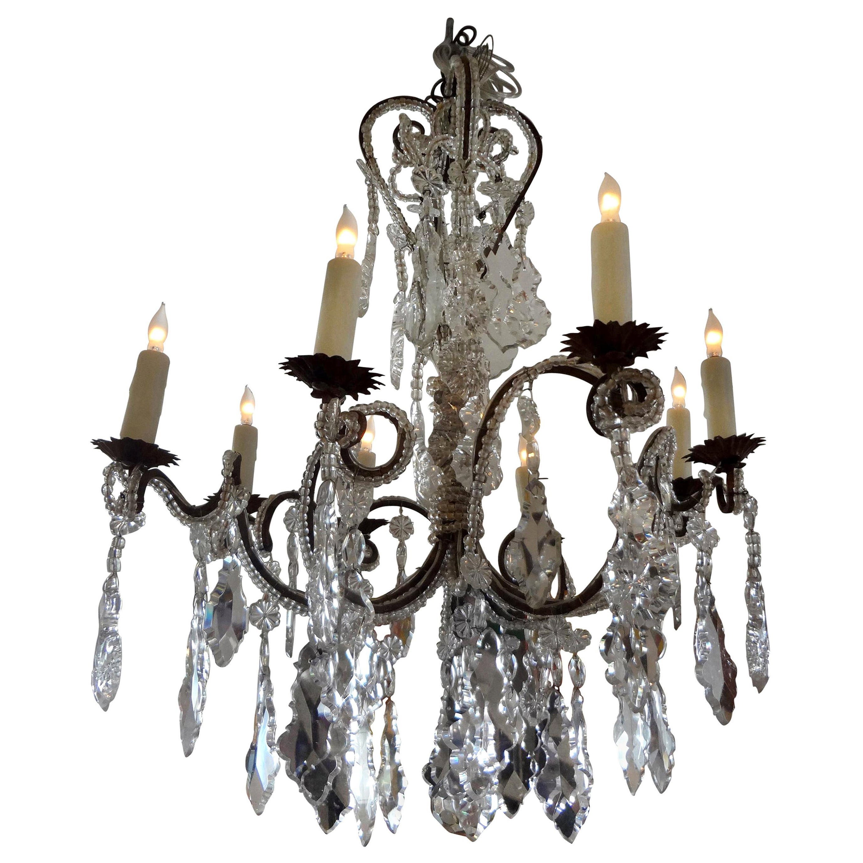 Antique Italian Beaded and Crystal Chandelier For Sale