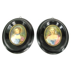 19th Century Pair of Painted Miniatures - Pastels Floral Women