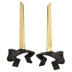 Donald Deskey Iron, Brass Blade Andirons