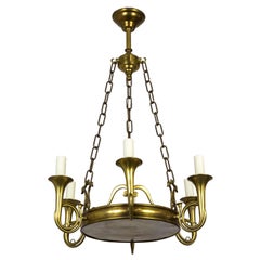 Solid Brass 6 Arm Fox Hunting Horn Chandelier