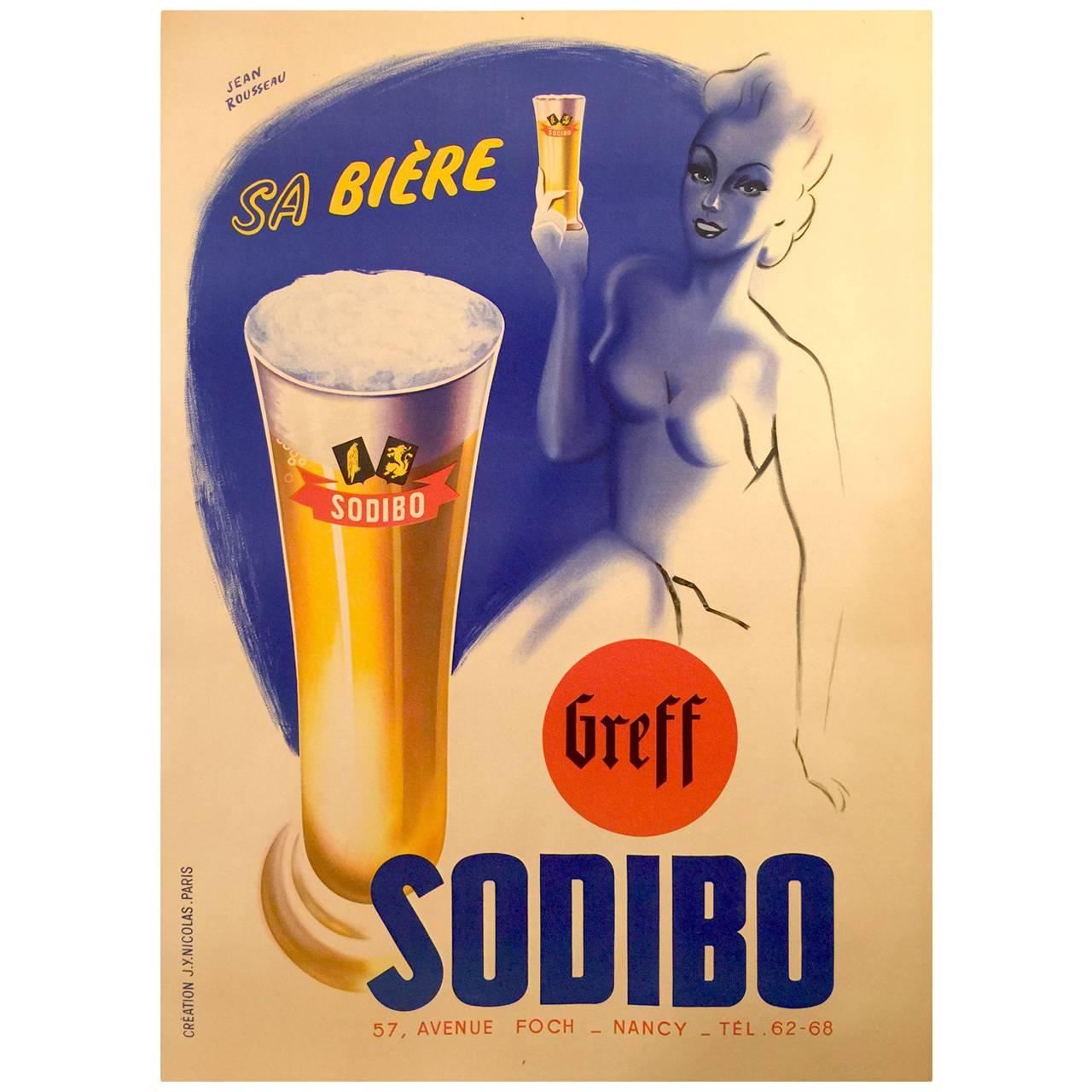 Art Deco Period French Poster for Sodibo Beer by J. Rousseau, 1930s For Sale