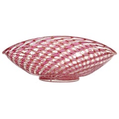Fratelli Toso Murano Pink Aventurine Ribbons Italian Art Glass Centerpiece Bowl