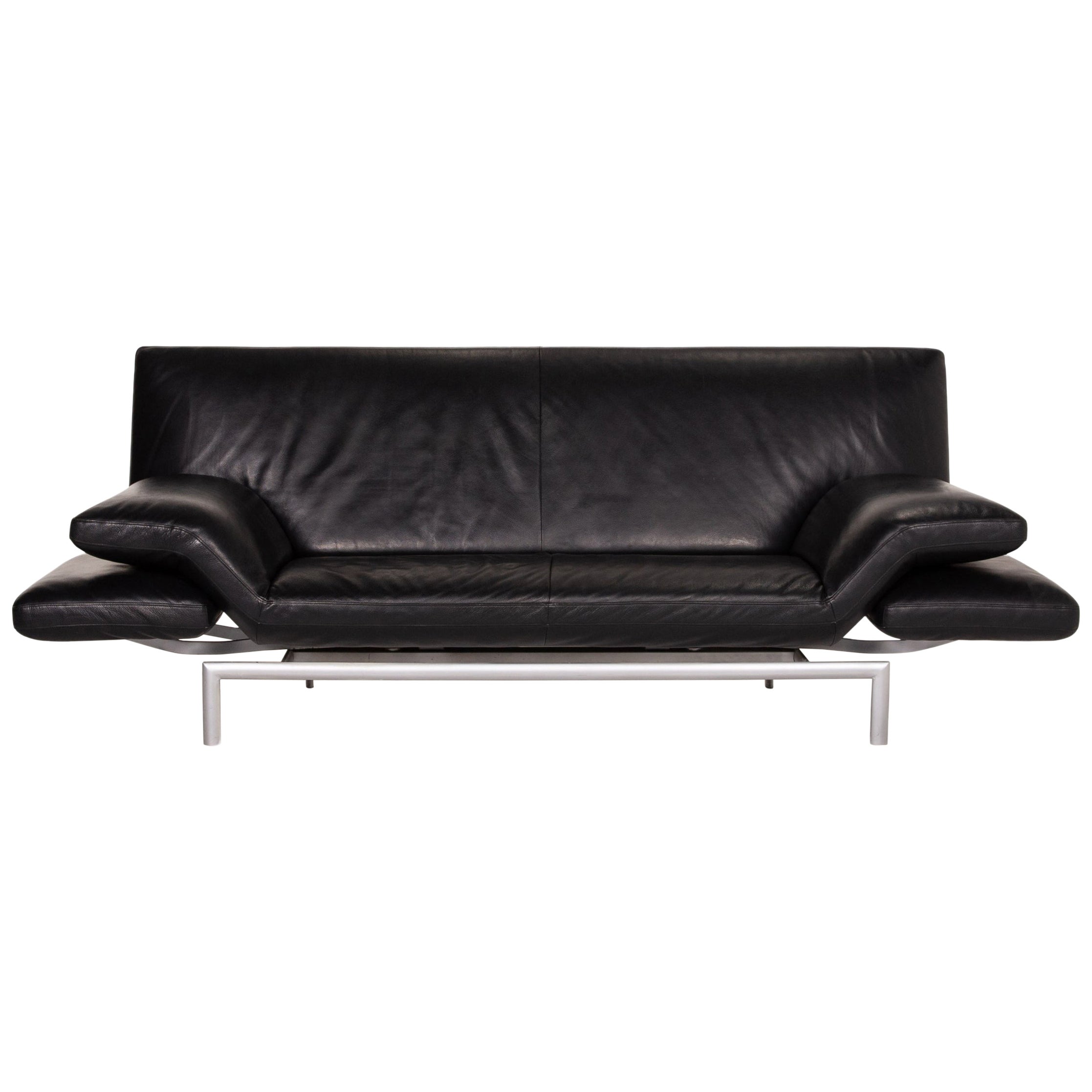 Joop Leather Sofa Black TwoSeat Function Relax Function Couch For Sale
