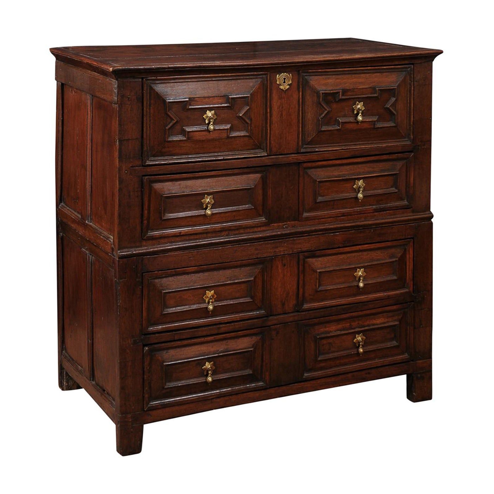 18th Century English Jacobean Style Oak Chest with 4 Drawers