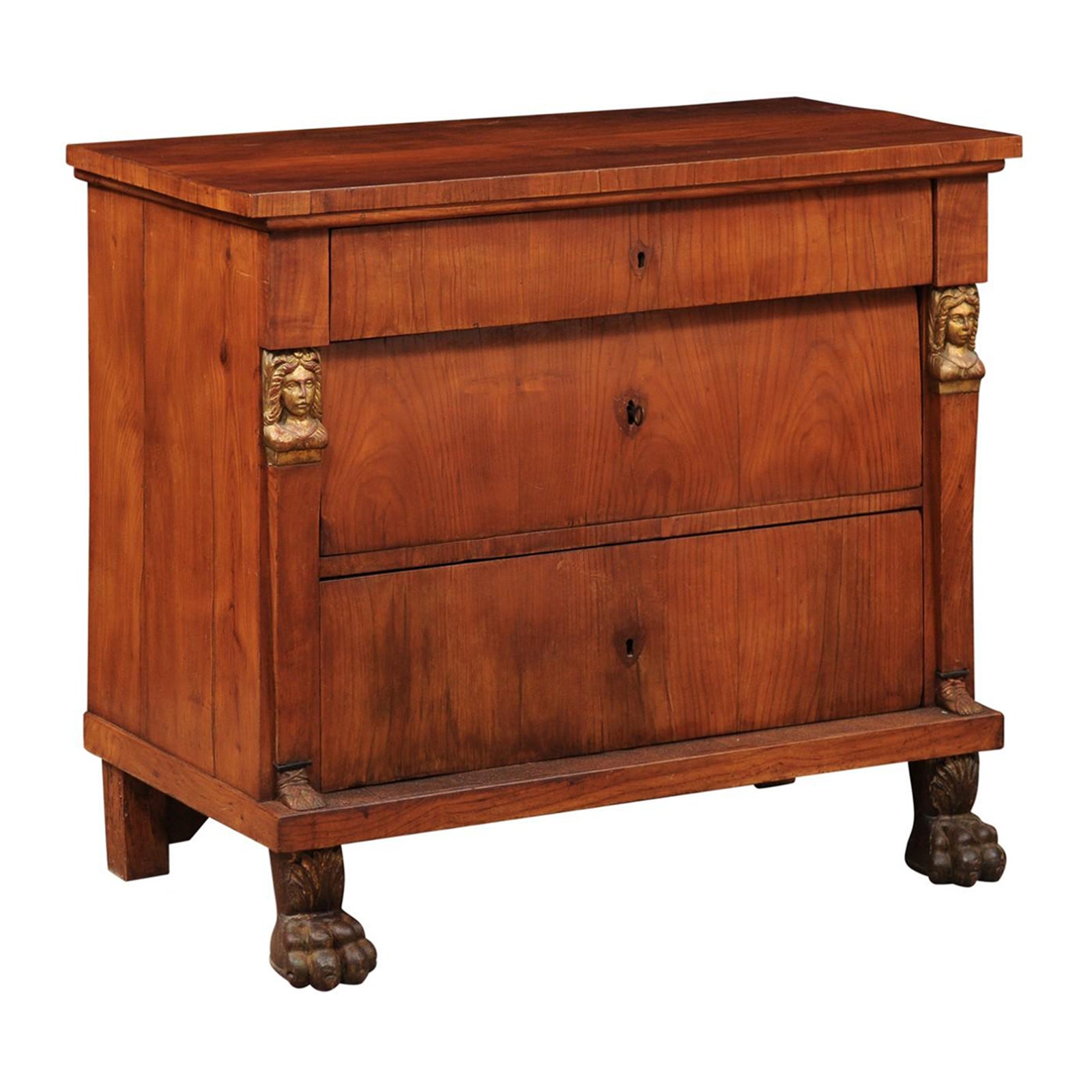 Early 19th C Italian Empire Petite Commode in Fruitwood with 3 Drawers For Sale