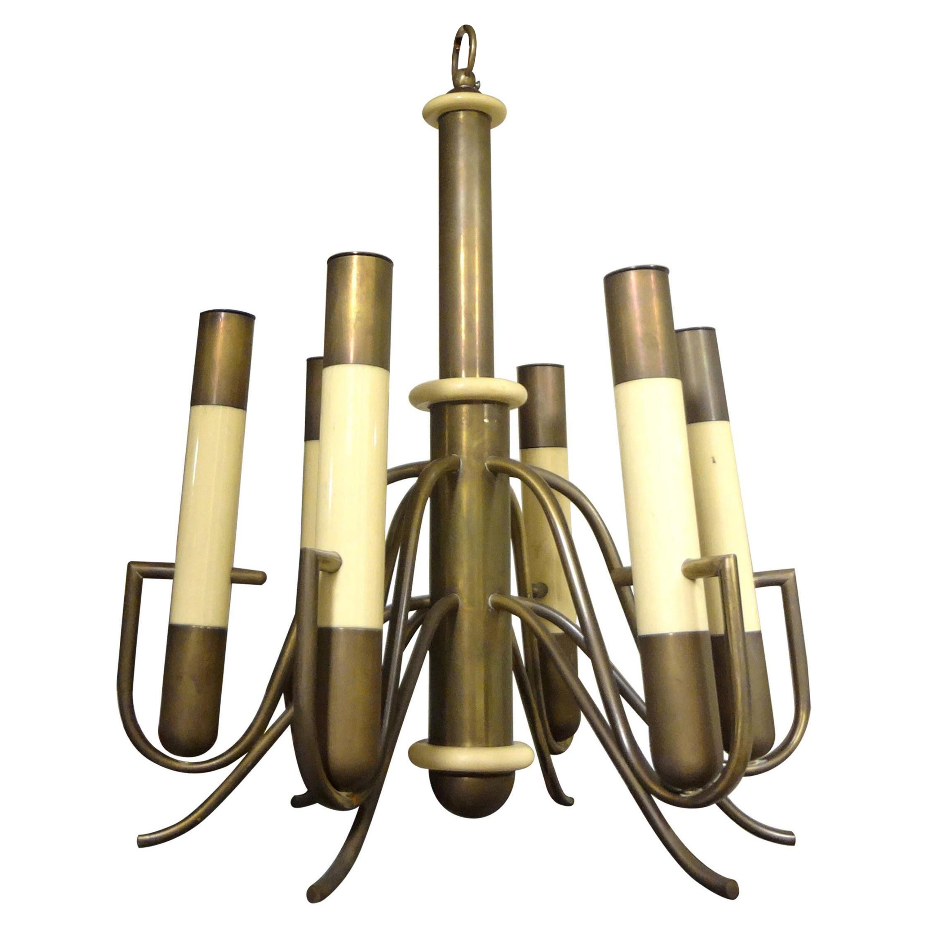 Italian Brutalist Brass and Bakelite Chandelier by Nucleo Forme