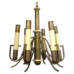 Italian Brutalist Brass and Bakelite Chandelier by Nucleo Forme