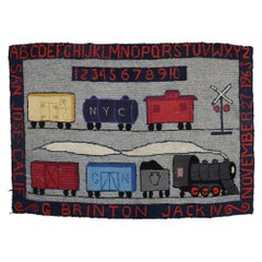 Zabihi Collection Choo Choo Train 20th Century American Hooked Pictorial Rug