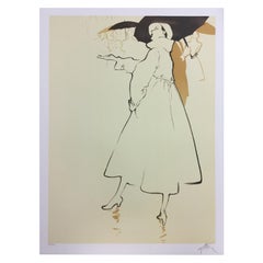 Art Deco Modern Unframed Rene Gruau Hand Signed Lithograph Springtime Shower