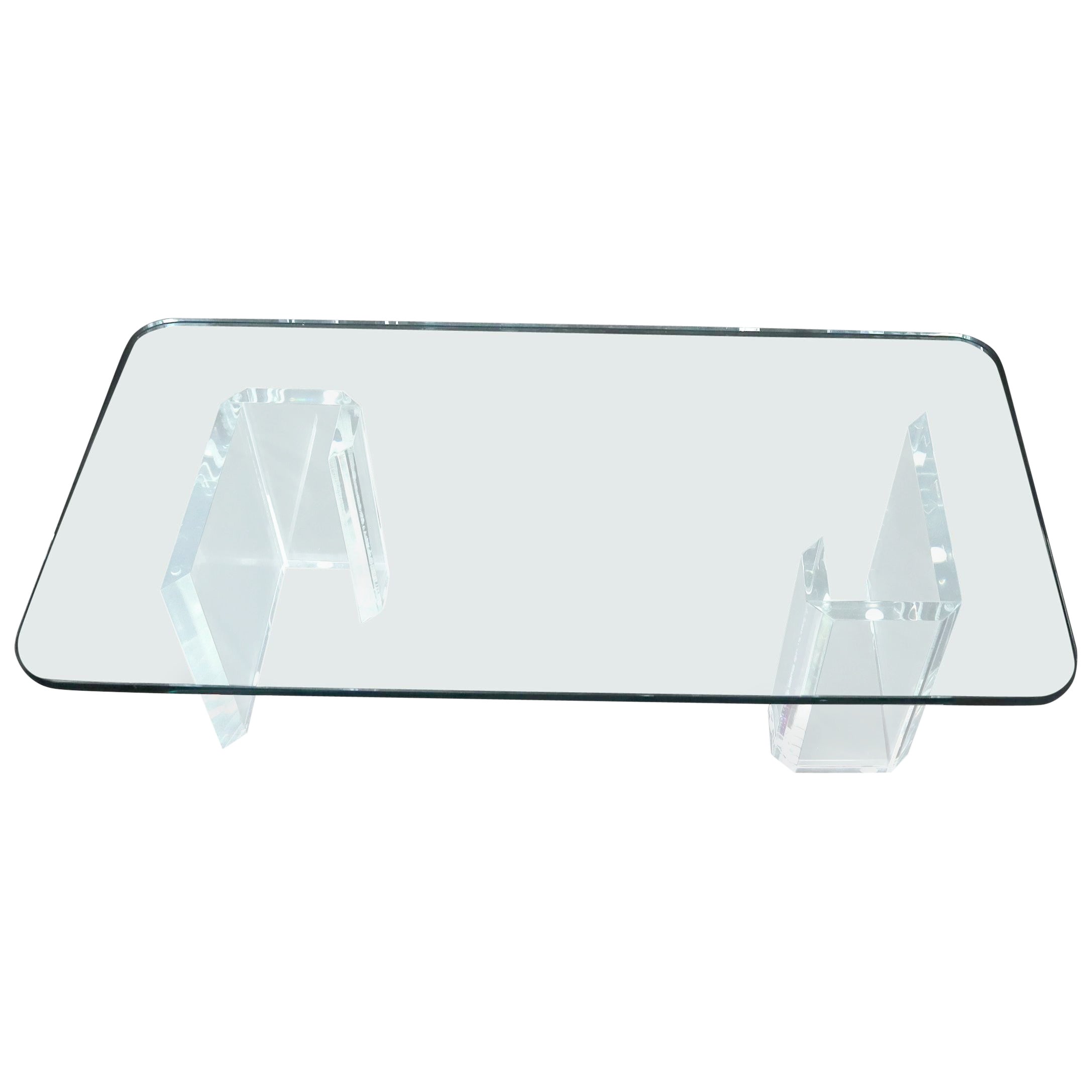 Lucite Base Glass Top Compact Rectangular Coffee Table