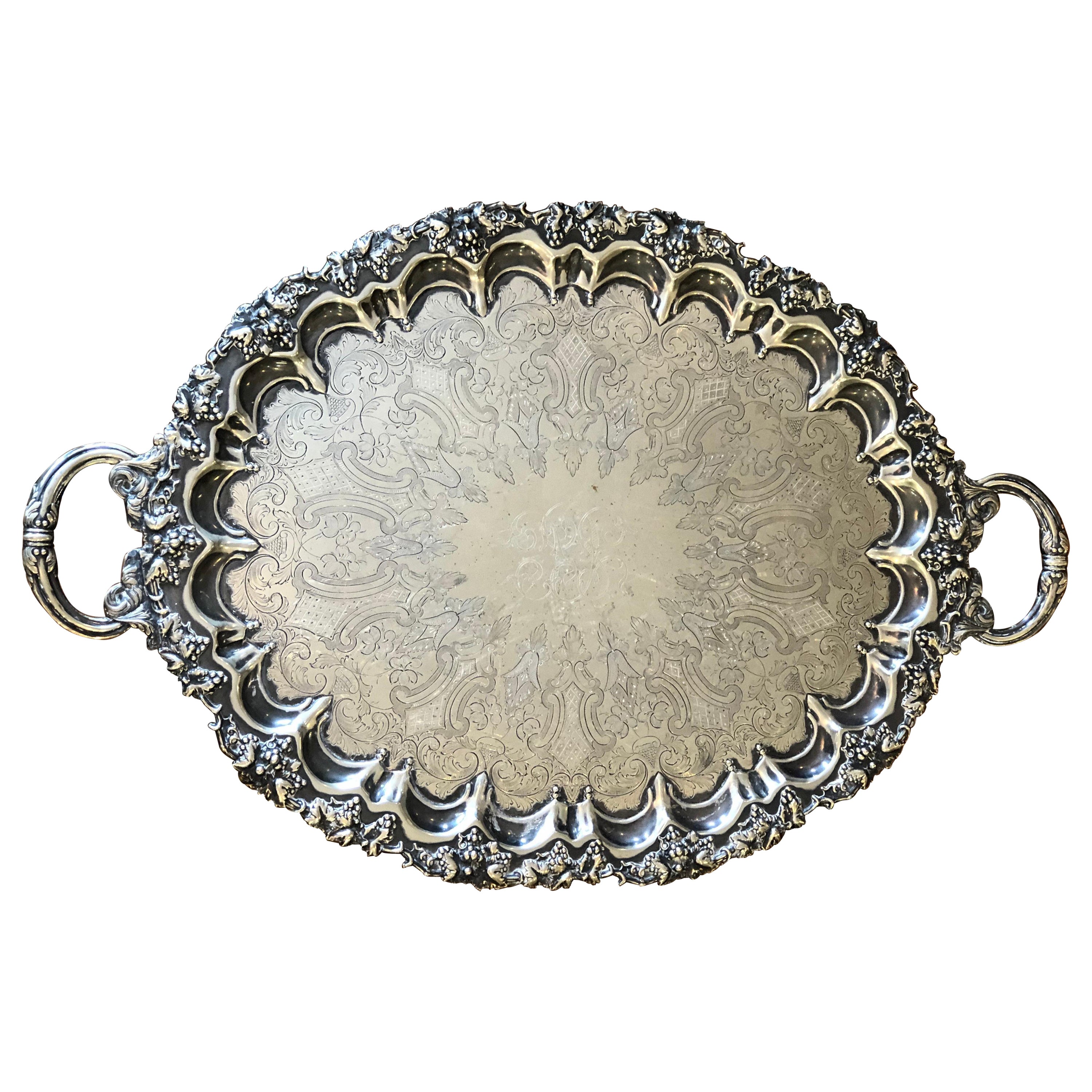 Art Noveau Silver Plated Oval Serving Tray by Singleton, Benda & Co Ltd For Sale