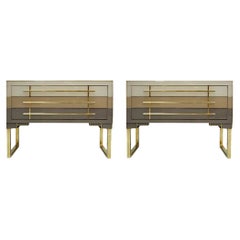 Mid-Century Modern Style Murano Glass and Brass Pair of Italian Commodes