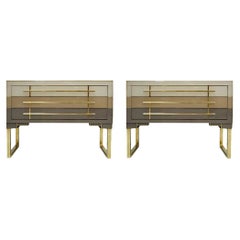 Mid-Century Modern Style Murano Glass and Brass Pair of Italian Commodes