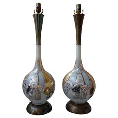 Pair of Vintage Italian Blown Glass Rooster Lamps