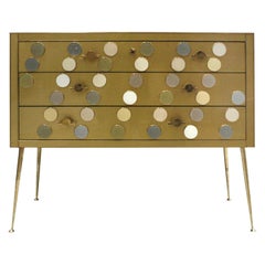 Midcentury Style Wood Colored Glass and Brass Italian Commode by L.a. Studio