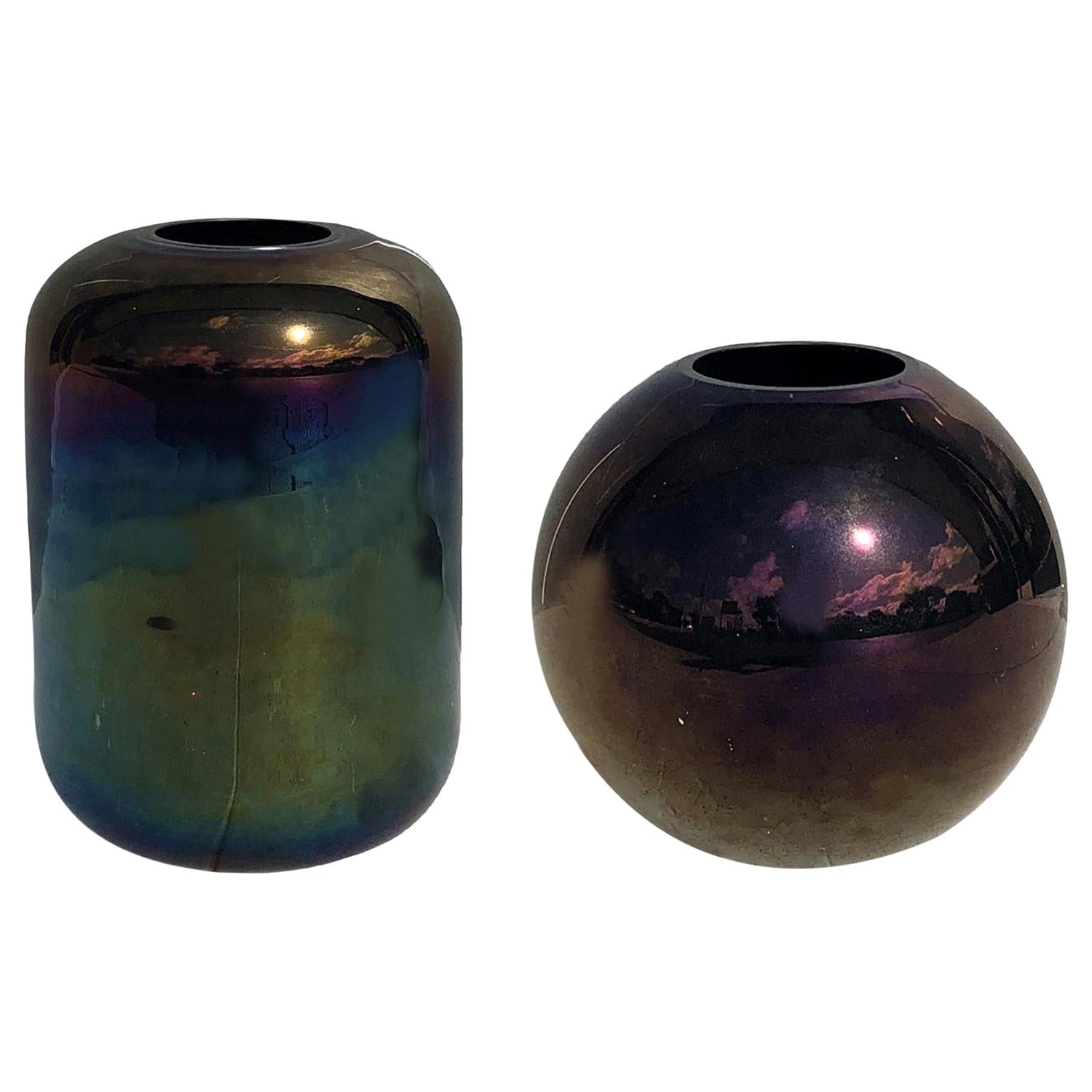 Paire de deux vases italiens en verre de Murano de couleur lilas foncé du 20ème siècle, décoration de table en vente