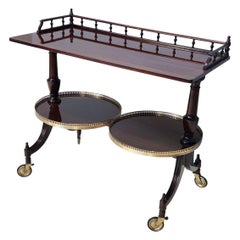 Vintage Walnut Serving Cart or Console Table with Two Sliding Shelves, Italy