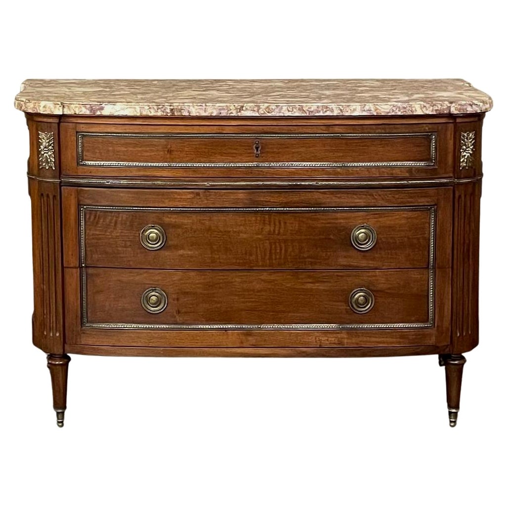 Antique French Louis XVI Marble-Top Walnut Commode