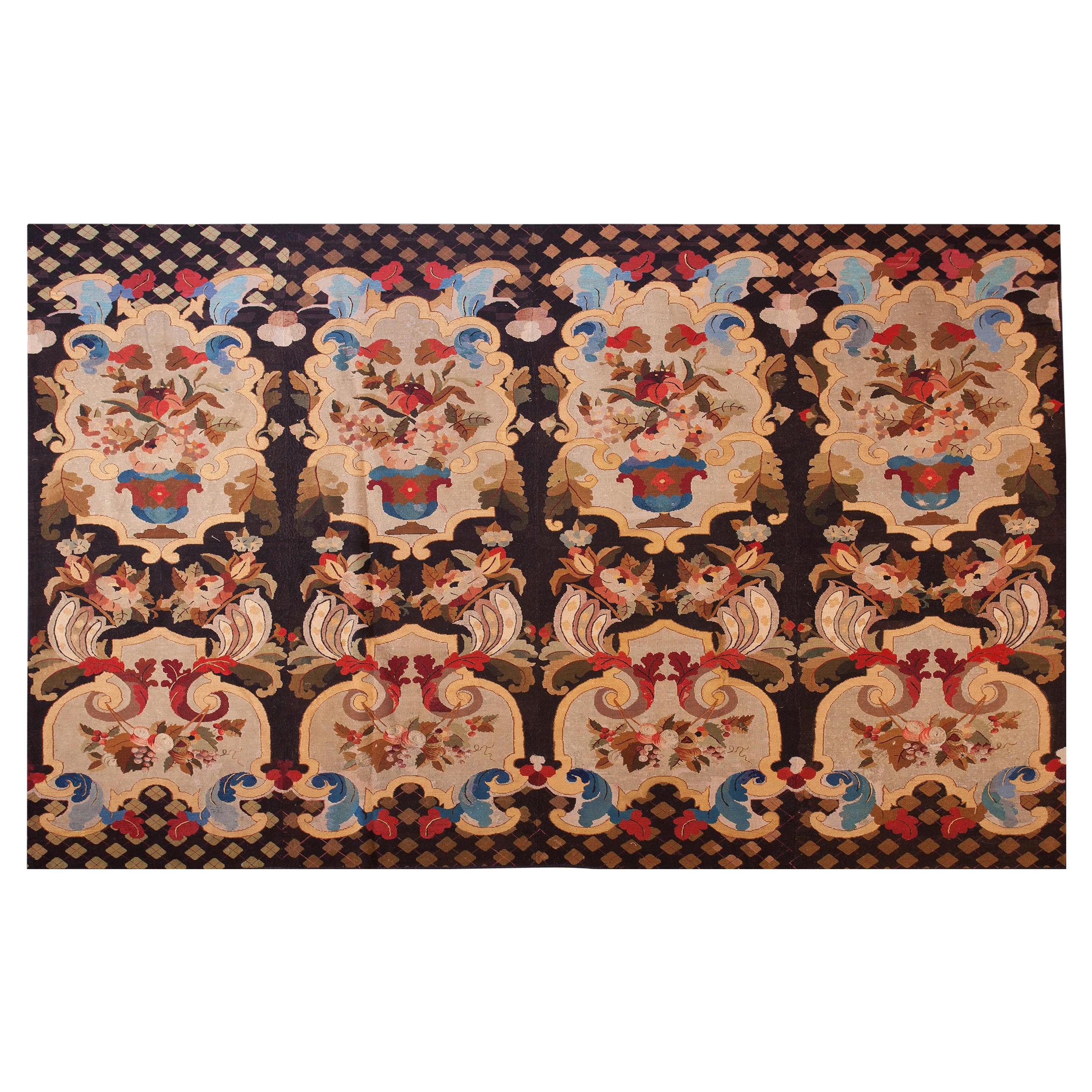 Antique European Needlepoint Rug 8' 8" x 10' 5" For Sale