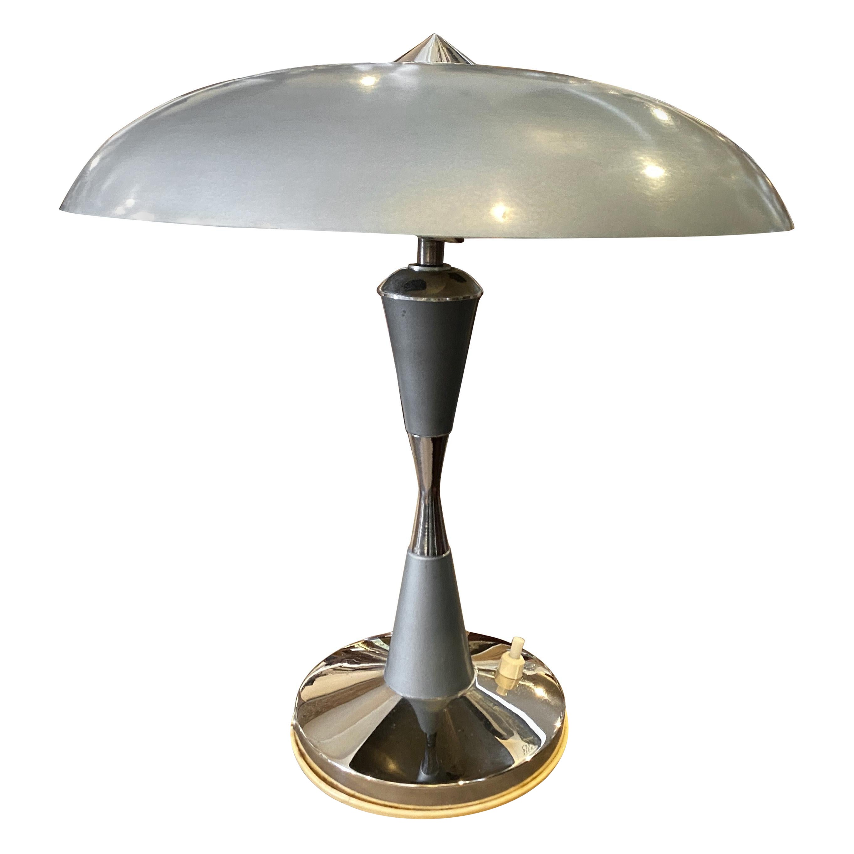 1930s Art Deco Light Blue Painted Metal Italian Table Lamp