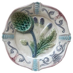 French Majolica Asparagus Plate Fives Lille, circa 1890